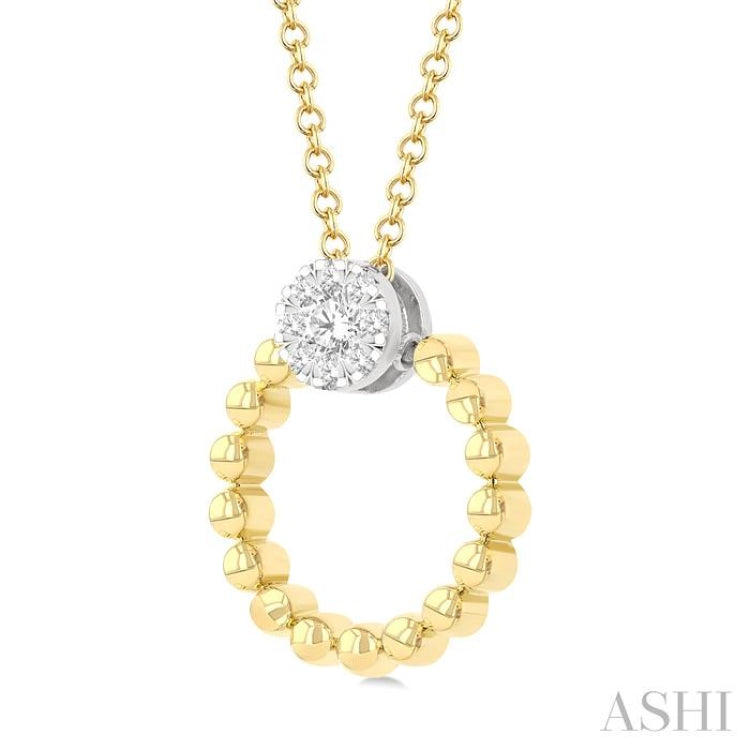 1/6 Ctw Round Cut Diamond Bead Shank Round Shape Lovebright Pendant With Chain in 10K Yellow and White Gold