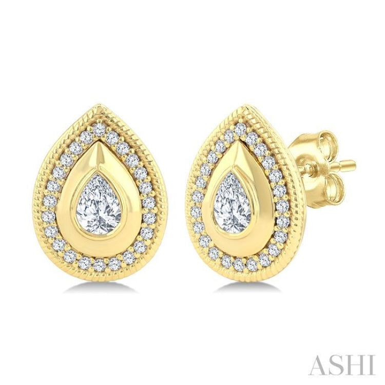 1/3 Ctw Open Window Pear and Round Cut Golden Glow Diamond Fashion Stud Earrings in 14K Yellow Gold