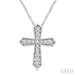 1/6 Ctw Round Cut Diamond Cross Petite Fashion Pendant With Chain in 10K White Gold