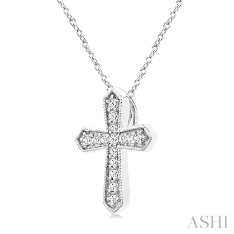 1/6 Ctw Round Cut Diamond Cross Petite Fashion Pendant With Chain in 10K White Gold