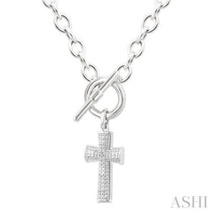 1/20 Ctw Cross Toggle Round Cut Diamond Fashion Necklace in Sterling Silver