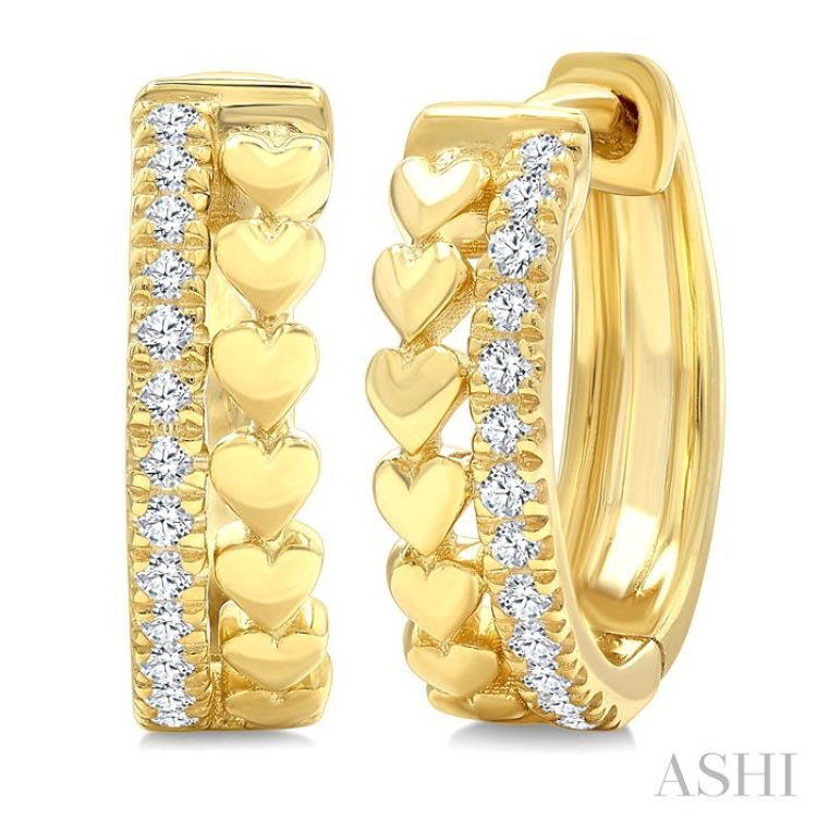 1/10 Ctw Single Cut Diamond Heart Petite Huggie Earrings in 10K Yellow Gold