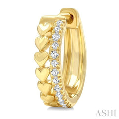 1/10 Ctw Single Cut Diamond Heart Petite Huggie Earrings in 10K Yellow Gold