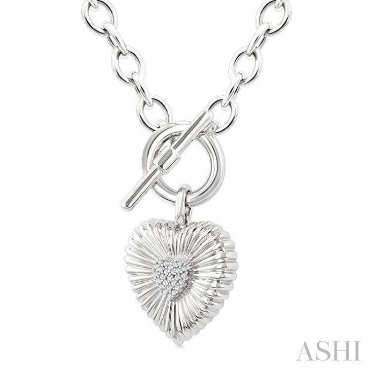 1/10 Ctw Heart Fluted Toggle Round Cut Diamond Fashion Necklace in Sterling Silver