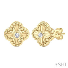1/50 Ctw Fluted Texture Clover Bead Round Cut Diamond Bezel Set Fashion Earrings in 10K Yellow Gold