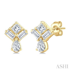 1/3 Ctw Mixed Cut Diamond Fashion Earrings in 14K Yellow Gold