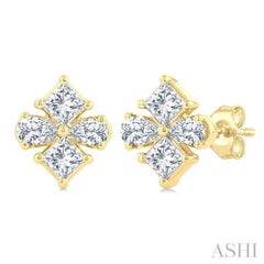 1/3 Ctw Princess and Pear Cut Diamond Fashion Earrings in 14K Yellow Gold