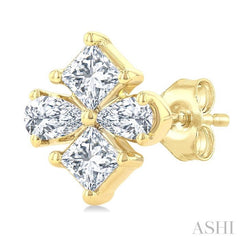 1/3 Ctw Princess and Pear Cut Diamond Fashion Earrings in 14K Yellow Gold