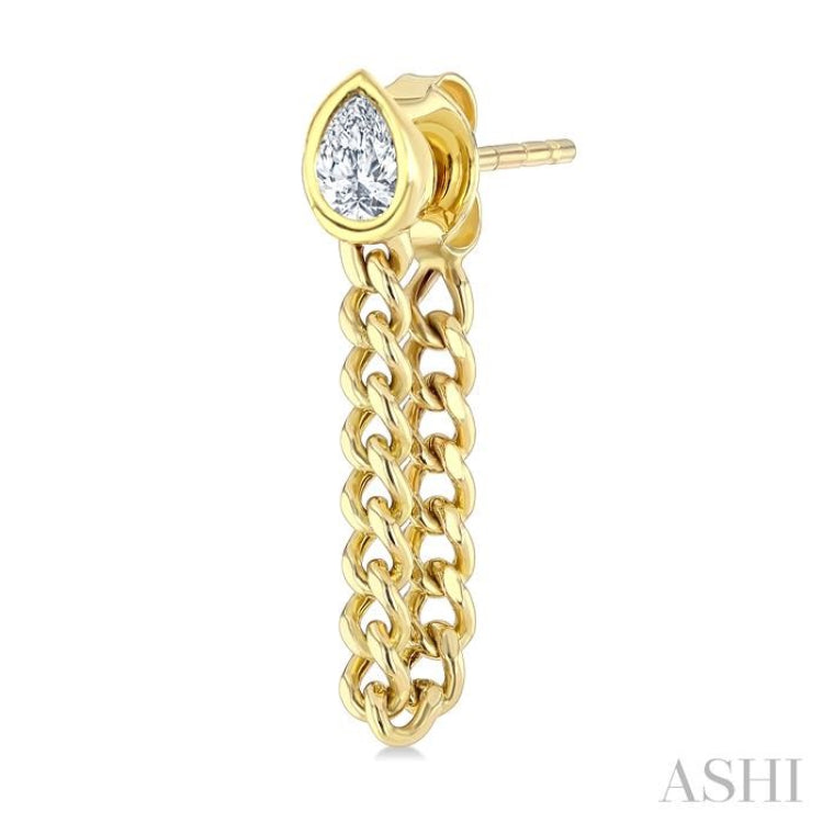 1/3 Ctw Bezel Set Pear Cut Diamond Curb Link Fashion Earrings in 14K Yellow Gold