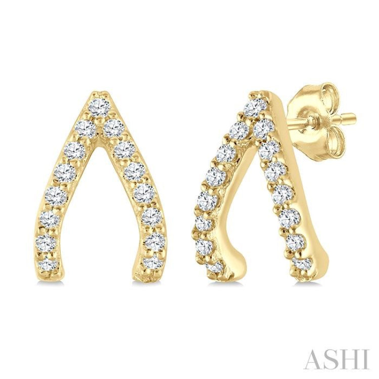 1/6 Ctw Wishbone Single Cut Diamond Petite Earrings in 10K Yellow Gold