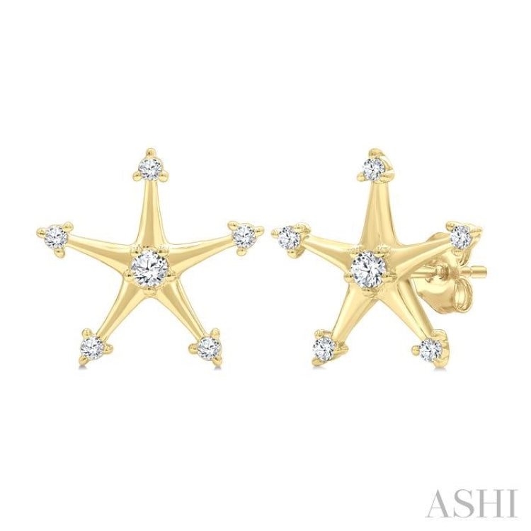 1/6 Ctw Round Cut Diamond Star Petite Earrings in 10K Yellow Gold