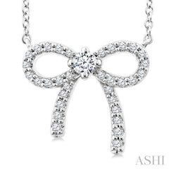 1/5 Ctw Bow Round Cut Diamond Petite Fashion Pendant With Chain in 10K White Gold