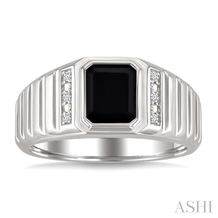 8x7 MM Octagon Shape Onyx and 1/20 Ctw Round Cut Diamond Semi-precious Men's Ring in Sterling Silver