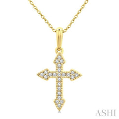 1/8 Ctw Single Cut Diamond Cross Petite Pendant With Chain in 10K Yellow Gold