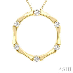 1/10 Ctw Petite Bamboo Shoot Inspired Round Cut Diamond Fashion Pendant With Chain in 10K Yellow Gold