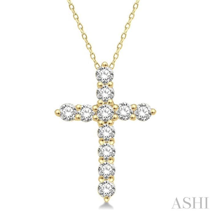 1/2 Ctw Round Cut Diamond Cross Pendant in 14K Yellow Gold with Chain