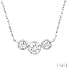 1/3 Ctw Past, Present & Future 3-Stone Bezel Set Round Cut Diamond Necklace in 14K White Gold