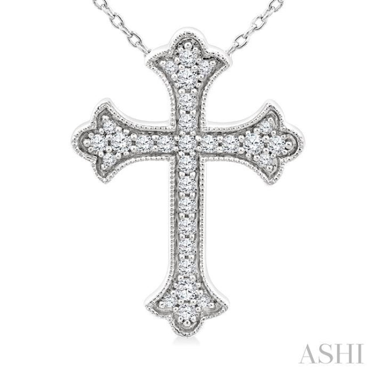 1/5 Ctw Round Cut Diamond Cross Petite Fashion Pendant With Chain in 10K White Gold