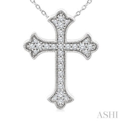 1/5 Ctw Round Cut Diamond Cross Petite Fashion Pendant With Chain in 10K White Gold