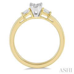 1/5 Ctw Oval Shape Round Cut & Baguette Diamond Lovebright Engagement Ring in 14K Yellow and White Gold