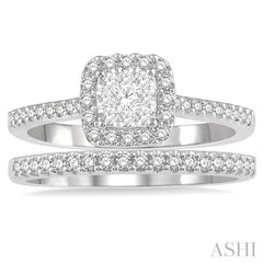 1/2 Ctw Lovebright Diamond Wedding Set With 1/3 Ct Square Shape Engagement Ring in White and Yellow Gold and 1/5 Ct Wedding Band in White Gold in 14K