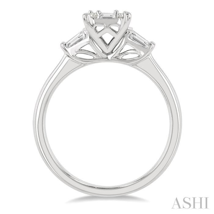 1/2 Ctw Modern Rectangular Head Baguette and Round Cut Diamond Ladies Ring in 14K White Gold
