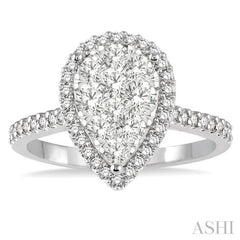 1 Ctw Round Cut Lovebright Diamond Pear Shape Ring in 14K White Gold
