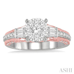 1 Ctw Diamond Lovebright Engagement Ring in 14K White and Rose Gold