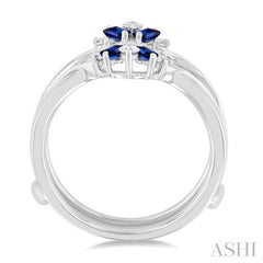 3x1.75 MM Baguette Cut Sapphire and 1/6 Ctw Round Cut Diamond Precious Insert Ring in 14K White Gold
