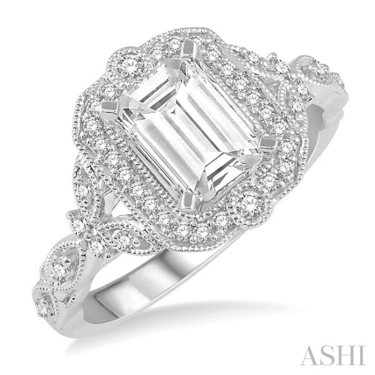 1/4 Ctw Lattice Semi-Mount Round Cut Diamond Engagement Ring in 14K White Gold