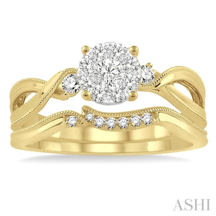 1/3 Ctw Diamond Lovebright Wedding Set with 1/3 Ctw Round Cut Engagement Ring and 1/20 Ctw Wedding Band in 14K Yellow and White Gold