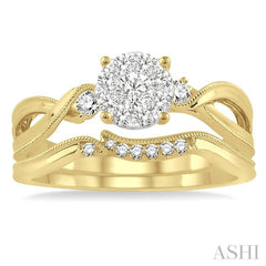 1/3 Ctw Diamond Lovebright Wedding Set with 1/3 Ctw Round Cut Engagement Ring and 1/20 Ctw Wedding Band in 14K Yellow and White Gold