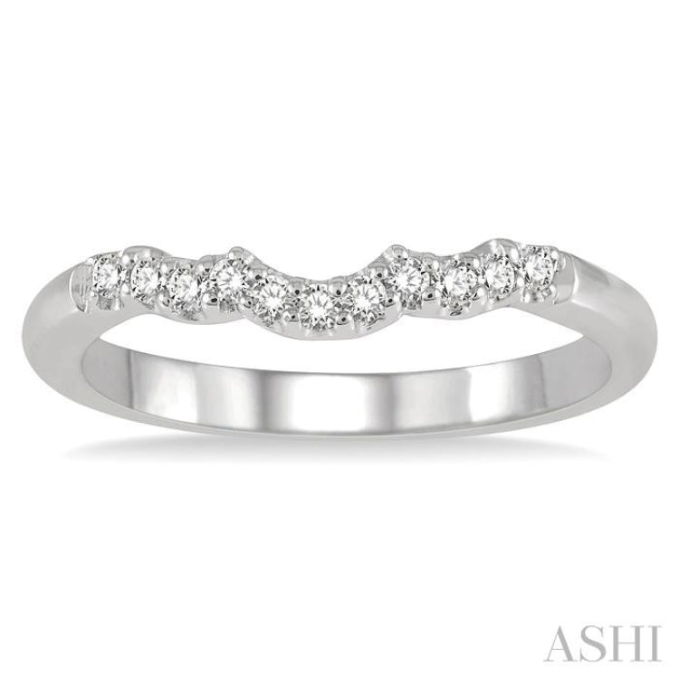 1/6 Ctw Waves Center Round Cut Diamond Wedding Band in 14K White Gold