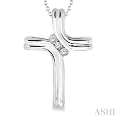 1/10 Ctw Round Cut Diamond Cross Pendant in Sterling Silver with Chain