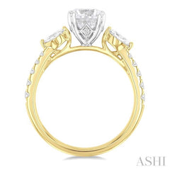 3/8 Ctw Marquise and Round Cut Diamond Semi-Mount Engagement Ring in 14K Yellow and White Gold