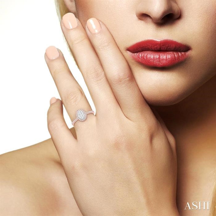 1/2 Ctw Oval Shape Diamond Lovebright Ring in 14K Rose and White Gold