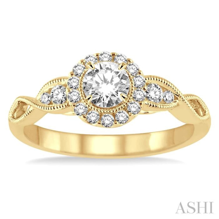 1/2 Ctw Diamond Engagement Ring with 1/5 Ct Round Cut Center Stone in 14K Yellow Gold