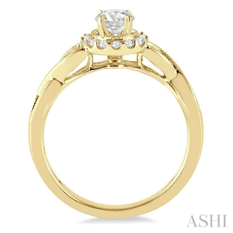1/2 Ctw Diamond Engagement Ring with 1/5 Ct Round Cut Center Stone in 14K Yellow Gold