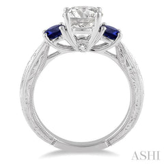 4 MM Round Cut Sapphire and 1/50 Ctw Diamond Semi-Mount Engagement Ring in 14K White Gold