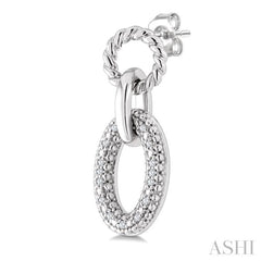 1/10 Ctw Single Cut Diamond Bold Oval Shape Rope Link Earrings in Sterling Silver
