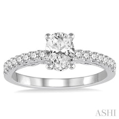 1/4 Ctw Oval Shape Semi-Mount Diamond Engagement Ring in 14K White Gold