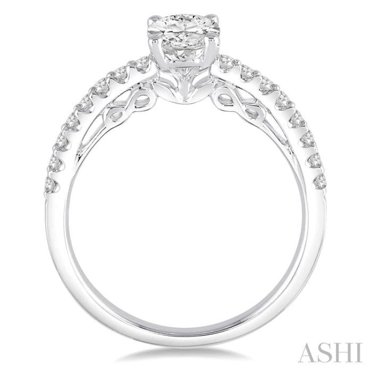 1/4 Ctw Oval Shape Semi-Mount Diamond Engagement Ring in 14K White Gold