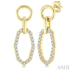 1/3 Ctw Geometric Shape Link Round Cut Diamond Fashion Earrings in 10K Yellow Gold