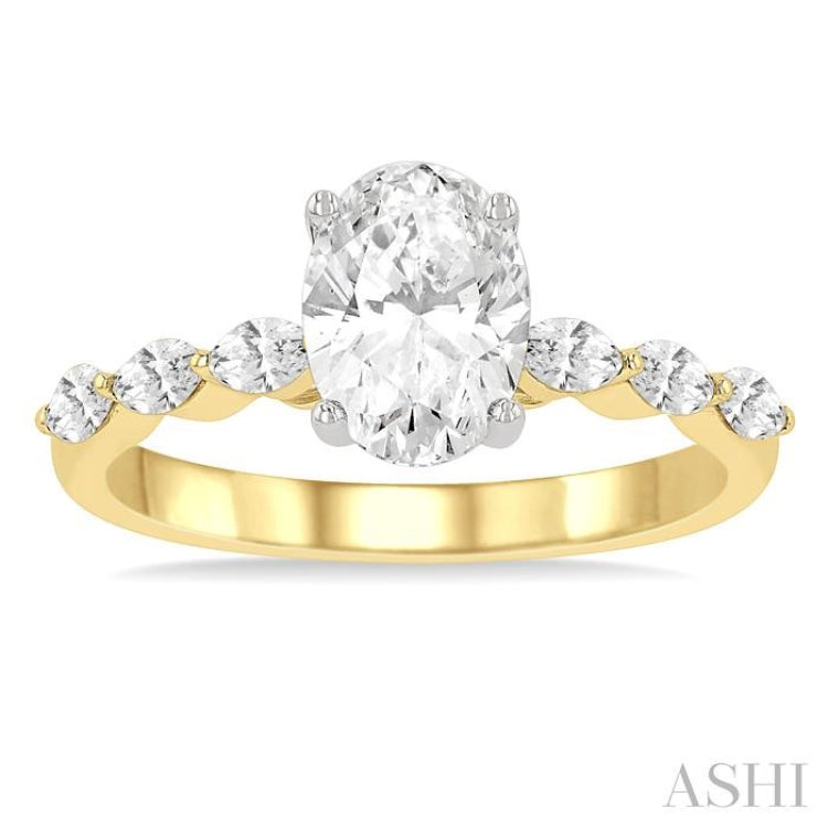 3/8 Ctw Oval Shape Marquise & Round Cut Diamond Semi-Mount Engagement Ring in 14K Yellow and White Gold