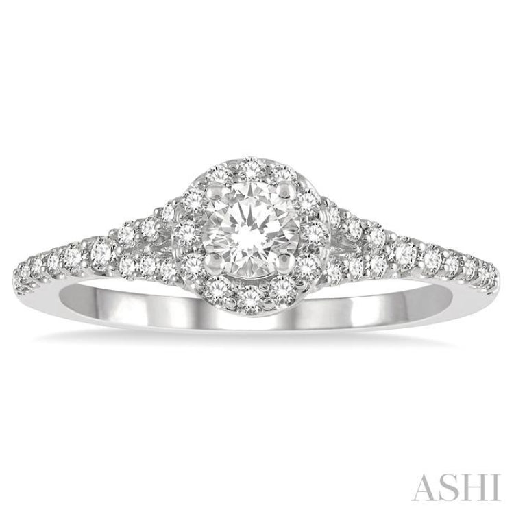 1/3 Ctw Circular Mount Split Round Cut Diamond Semi-Mount Engagement Ring in 14K White Gold