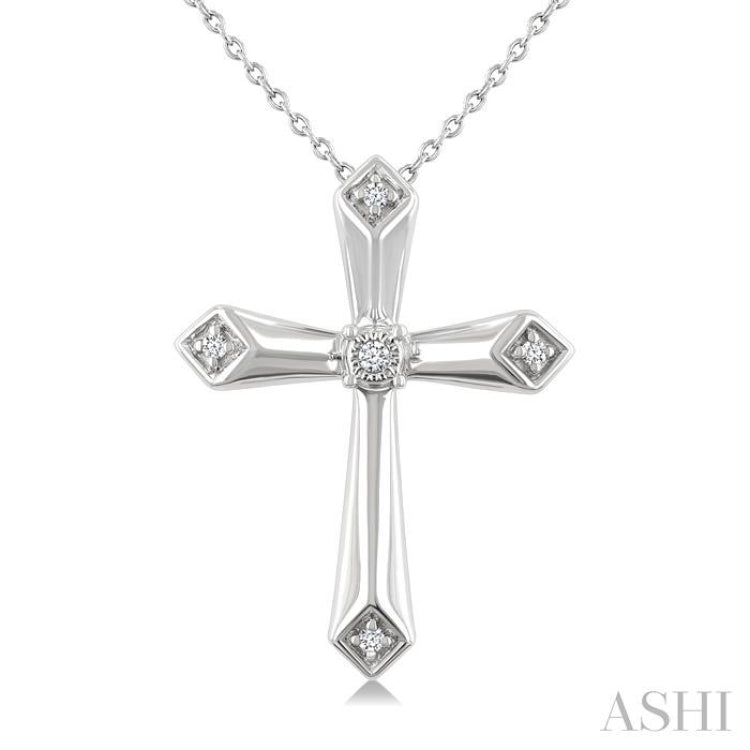 1/20 Ctw Single Cut Diamond Fashion Cross Pendant With Chain in Sterling Silver