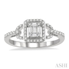 3/8 Ctw Interlocked Octagonal Halo Baguette and Round Cut Diamond Fusion Ring in 14K White Gold