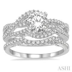 1 Ctw Diamond Wedding Set With 3/4 Ctw Entwined Round Cut Diamond Engagement Ring and 1/5 Ctw Wedding Band in 14K White Gold