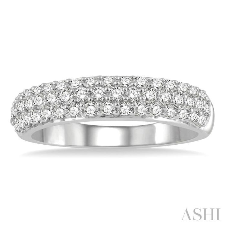 1/2 Ctw Triple Row Pave Set Round Cut Diamond Wedding Band in 14K White Gold
