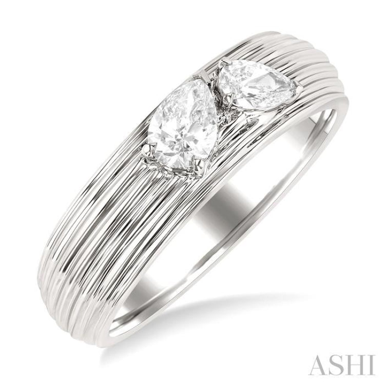 3/8 Ctw Textured Shank 2-Stone Pear Cut Diamond Fashion Band in 14K White Gold